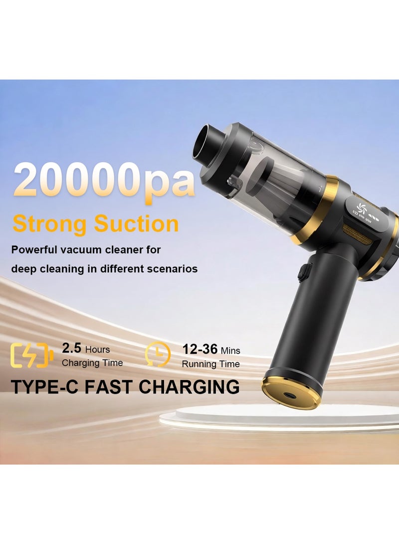 مكنسة سيارة محمولة باليد مع قوة شفط 20000Pa، محرك بدون فرشات ثلاثي السرعات بقدرة 100 واط وفوهات متعددة للسيارة والمنزل والحيوانات الأليفة - Image 2